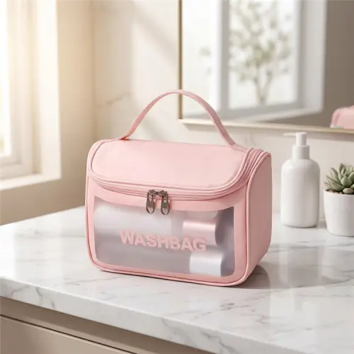 Wholesale Custom Little Yellow Duck Hanging Best Make Up Bag TPU Open Cover Travel Cosmetic Organizer